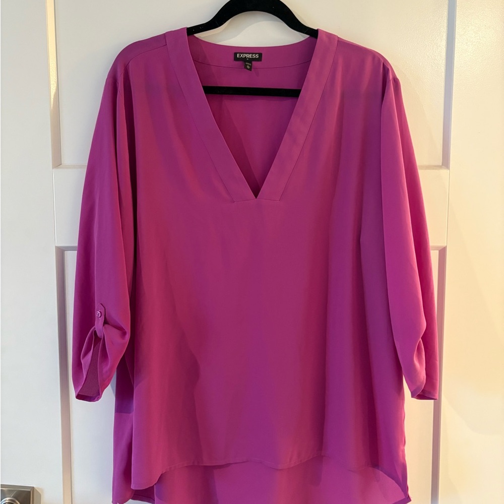 Express Women's Pink V-Neck Top